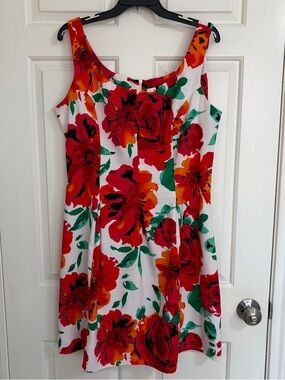 Ronni Nicole White Mini Dress with Red & Green Floral Print